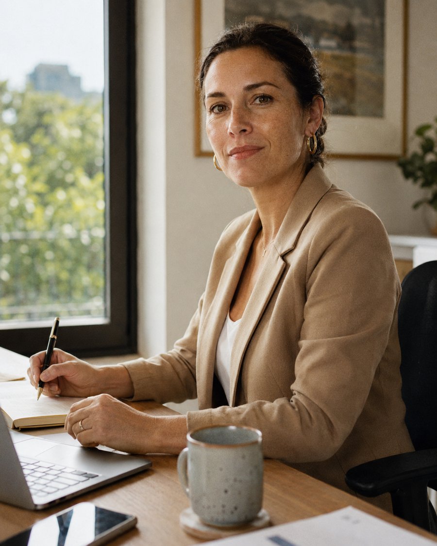 Mujer ejecutiva en su escritorio, enfocada